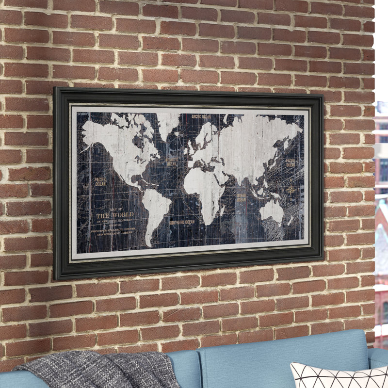Steelside™ Old World Map Blue Framed On Canvas Print & Reviews Wayfair